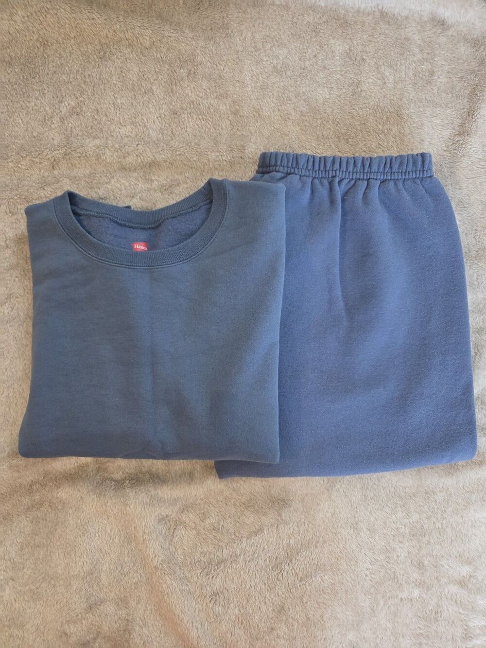 Hanes EcoSmart Fleece Crew Neck Sweatshirt And Pants X-Large Elastic Waist Blue